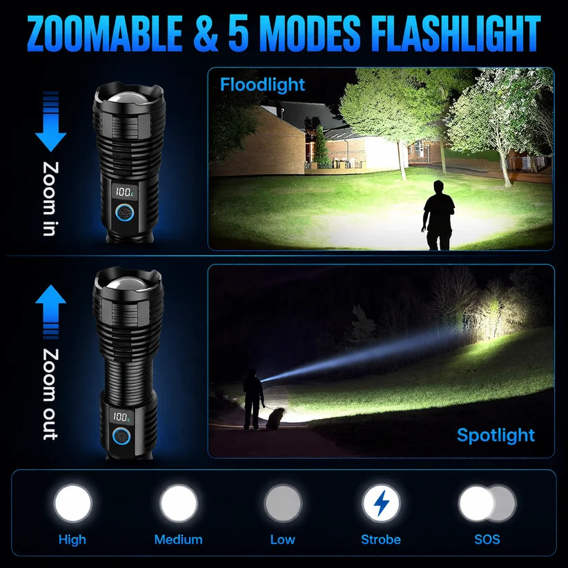 Five lighting modes on Super Bright Ultimate Survival Flashlight