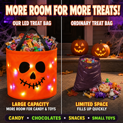 Billhol® LED Light-Up Halloween Pumpkin Candy Buckets – Reusable Trick-or-Treat Bags🎃