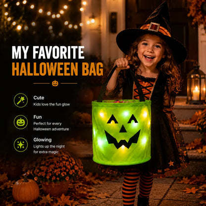 Billhol® LED Light-Up Halloween Pumpkin Candy Buckets – Reusable Trick-or-Treat Bags🎃