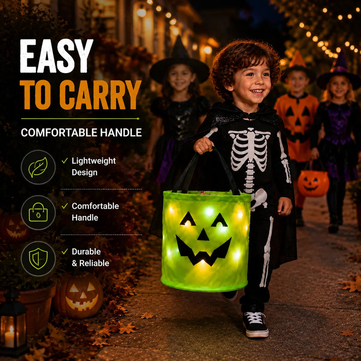 Billhol® LED Light-Up Halloween Pumpkin Candy Buckets – Reusable Trick-or-Treat Bags🎃