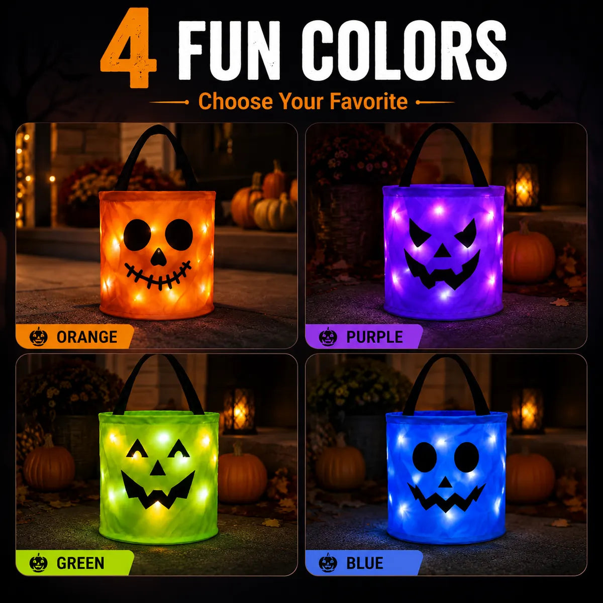 Billhol® LED Light-Up Halloween Pumpkin Candy Buckets – Reusable Trick-or-Treat Bags🎃