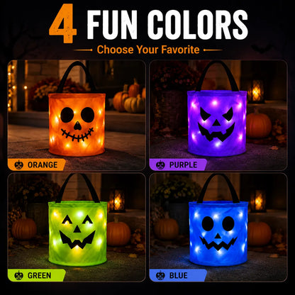 Billhol® LED Light-Up Halloween Pumpkin Candy Buckets – Reusable Trick-or-Treat Bags🎃