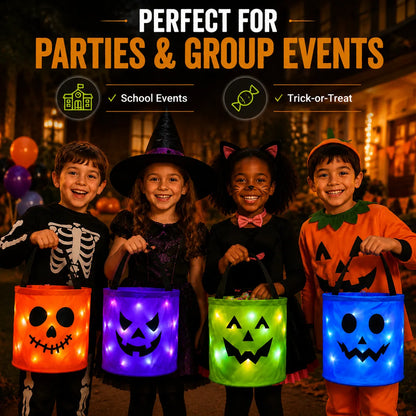 Billhol® LED Light-Up Halloween Pumpkin Candy Buckets – Reusable Trick-or-Treat Bags🎃