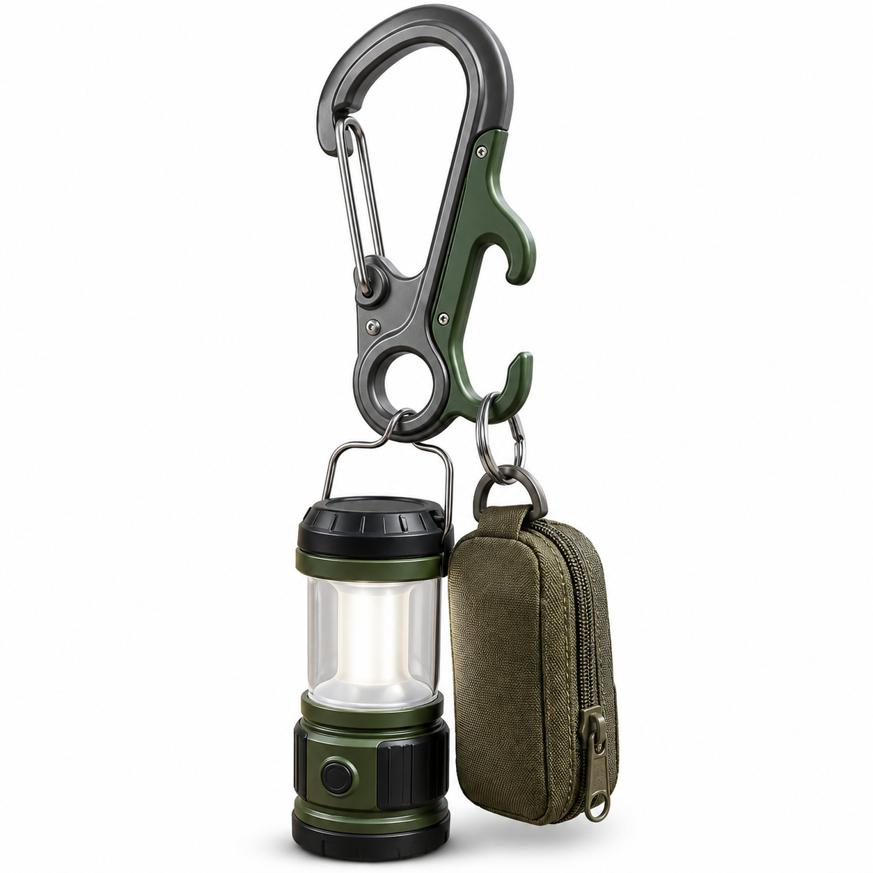 Multi-Function Outdoor Carabiner Hook with Mini Lantern
