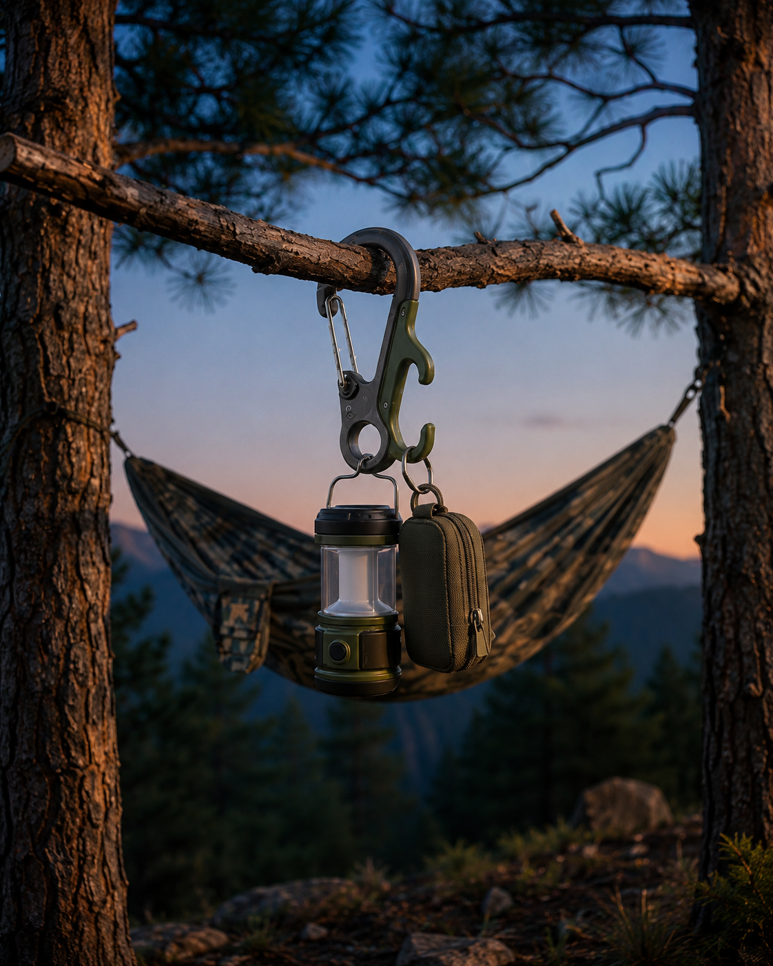 Multi-Function Outdoor Carabiner Hook with Mini Lantern