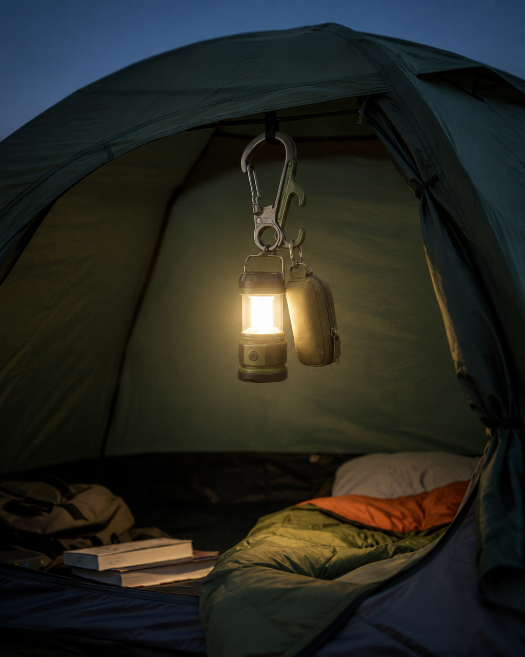 Multi-Function Outdoor Carabiner Hook with Mini Lantern
